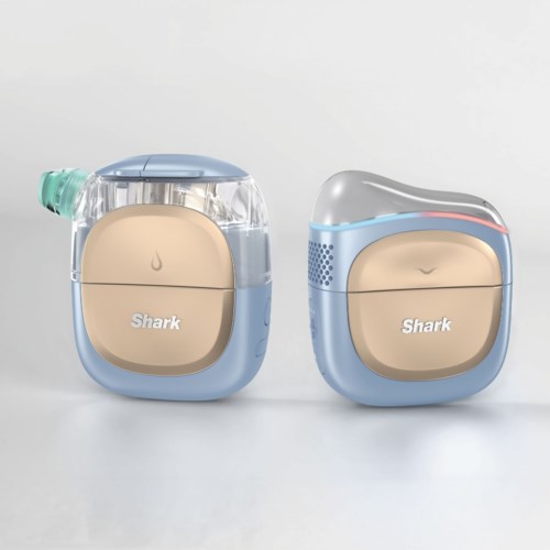 Two compact inhalers with blue and beige colors are placed side by side on a white background.