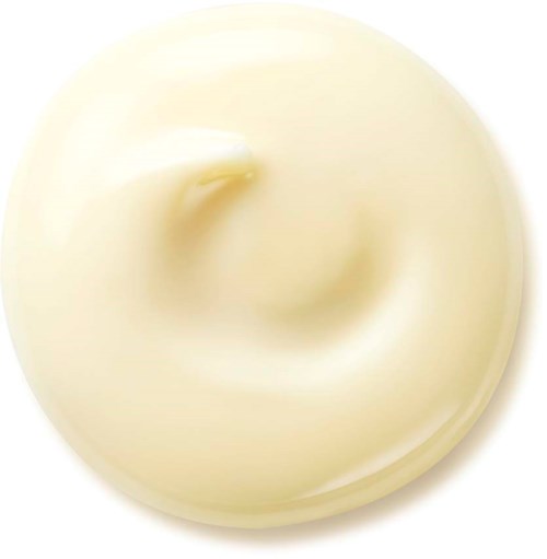 Een draai van witte room of saus op een bord met een gladde, glanzende oppervlak.
