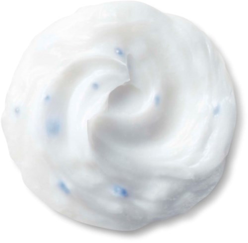 A swirl of white cream with small blue specks, looks smooth and soft.