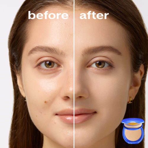 Clear skin after makeup removal, with smoother, more even complexion and natural look.