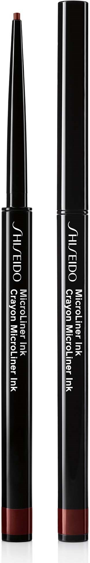 Two black and red eyebrow pencils with caps, one with the tip extended, and a logo on each.