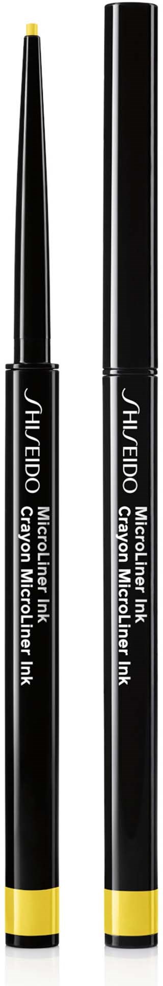 Two black and yellow eyeliner pencils, one with the cap off showing the tip, and the other closed.
