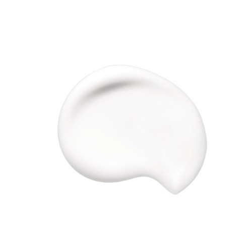 Een witte, gebogen, halve dikke crème-achtige substantie met een glad oppervlak.