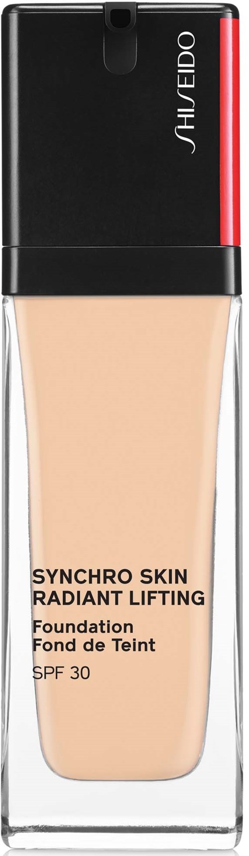 Shiseido Synchro Skin -meikkivoidepullon, sisältä näkyy beige neste.