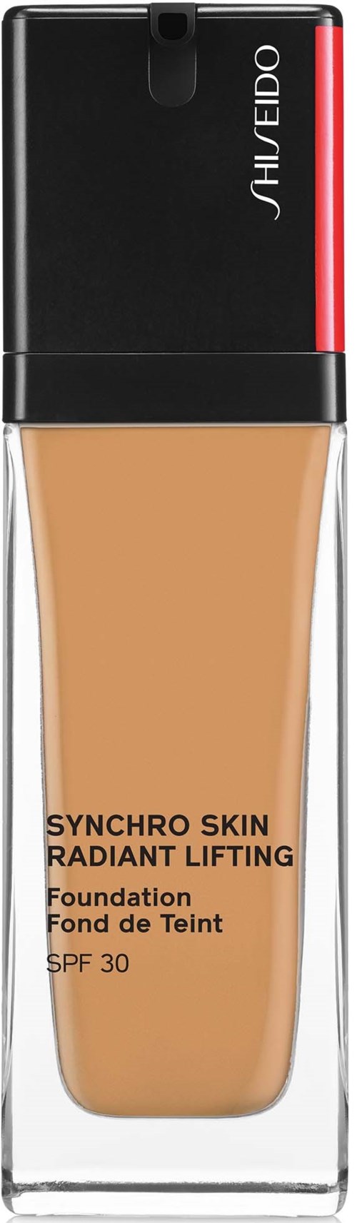 Sävyvoidepullo, jossa musta kansi, kirkas vartalo ja merkintä ihosta ja SPF 30.
