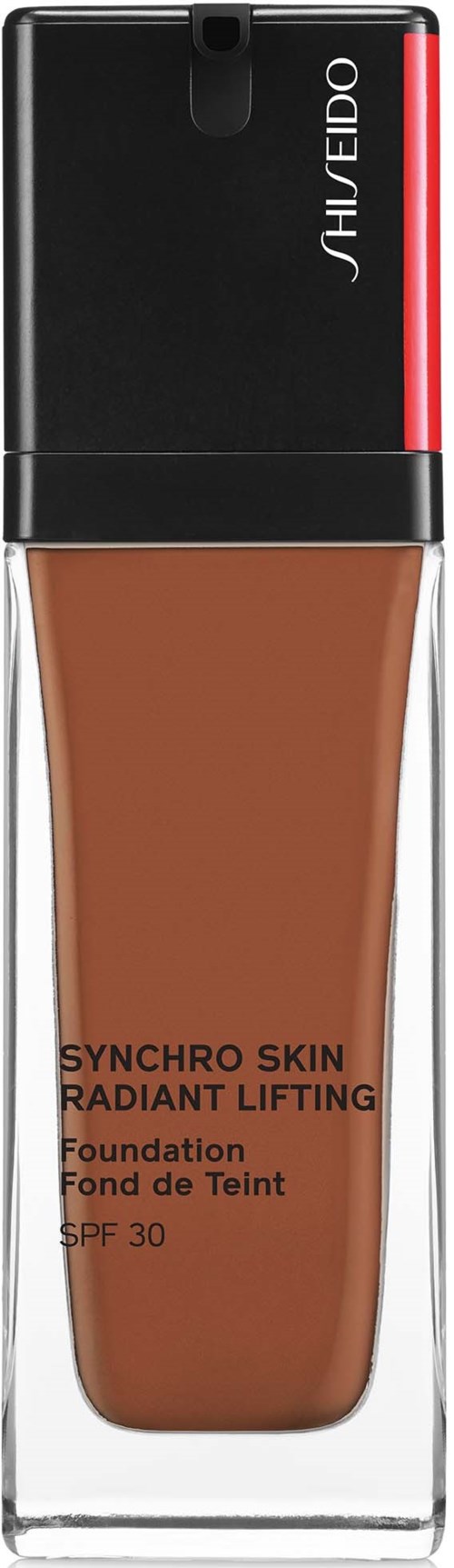 Meikkituubi, jossa lukee Shiseido Synchro Skin Radiant Lifting Foundation, SPF 30.