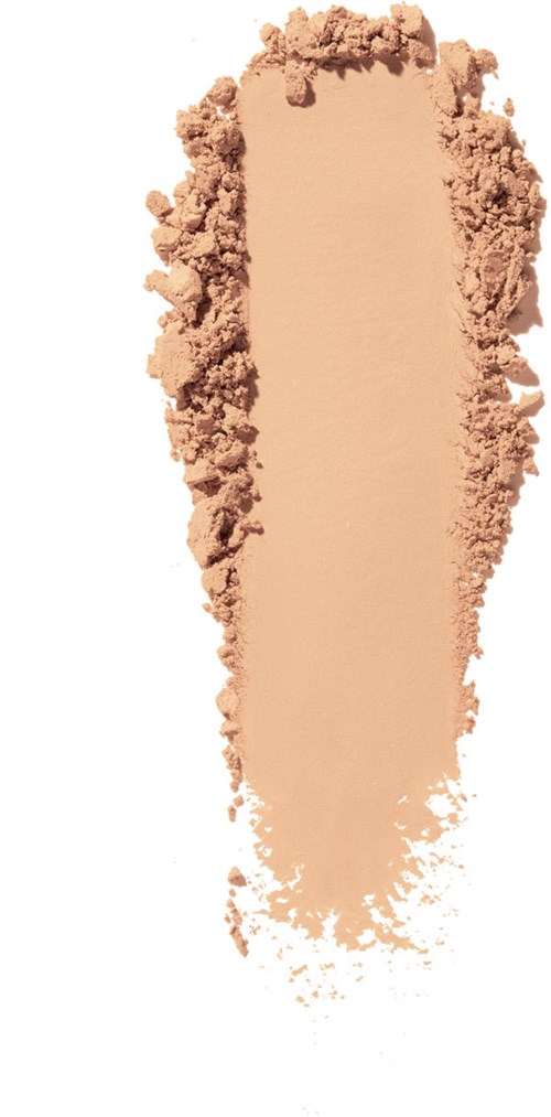 Beige jauhe levittyy valkoiselle taustalle, keskellä tasainen, pidennetty muoto.
