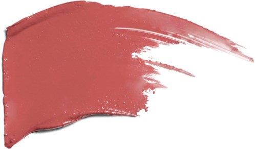A thick, curved pinkish-brown paint stroke on a white background.