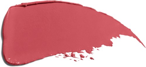 A streak of pinkish lipstick with uneven edges and smeared on a white background.