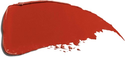A wide streak of red lipstick or paint on a white background. The streak is thick at one end and tapers off.