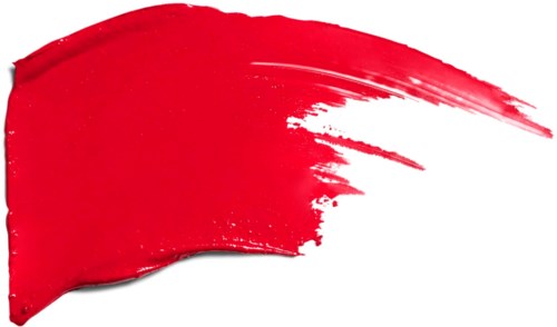 A bold red paint streak on a white background, with a gradient and textured brush strokes.