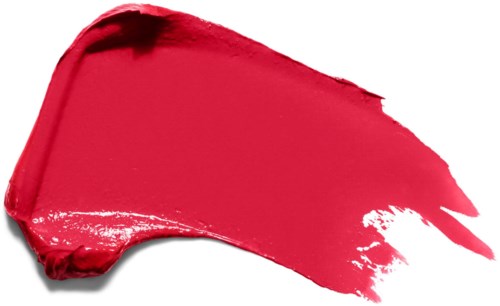 A bold red lipstick smear on a black background.