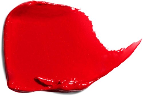 A bright red smear of lipstick or paint with a curved shape and glossy texture.