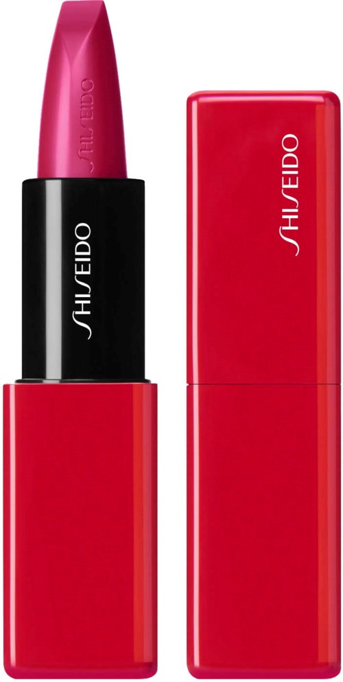 Red lipstick in a black and red case, with the brand name Shiseido on both.