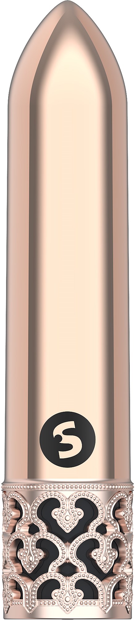 Ein Lippenstift mit einem dekorativen silbernen Boden und einer schwarzen Kreis mit der Zahl 5.