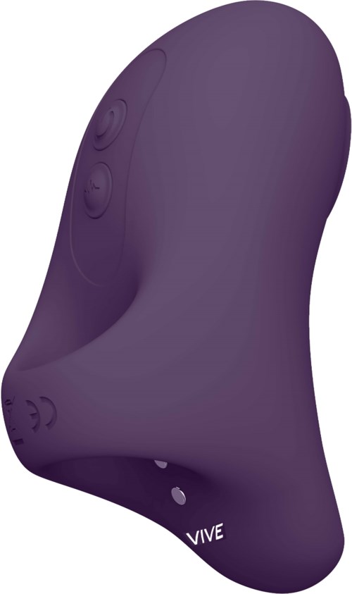 Ein lila, gebogenes Gerät mit Tasten, wahrscheinlich ein Massager oder Sexspielzeug.