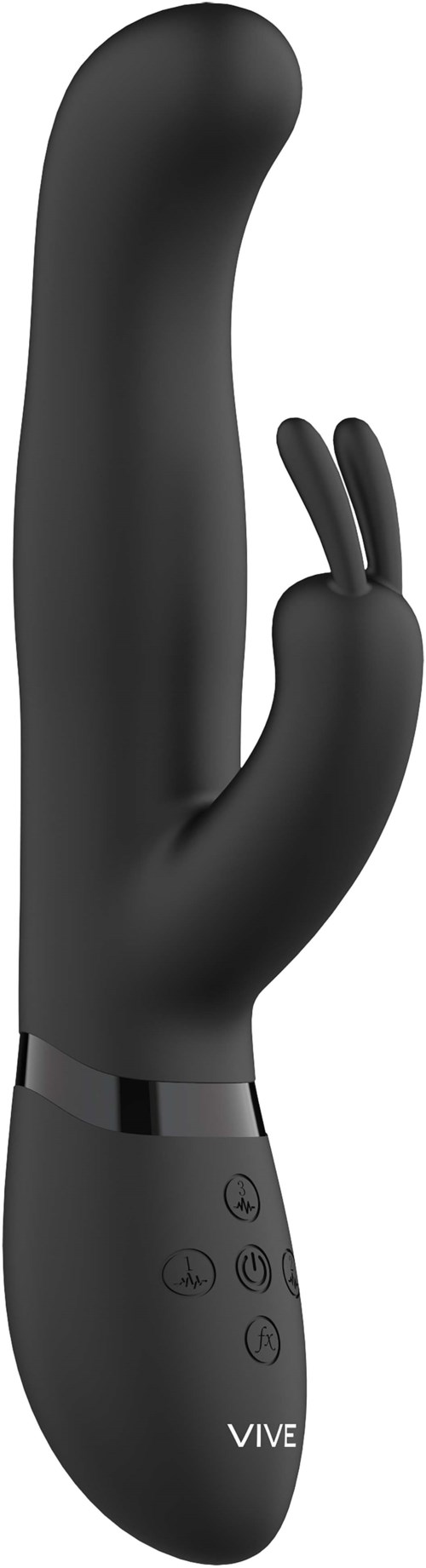 Ein schwarzer moderner VR-Controller mit handähnlichem Design und Tasten am Boden.