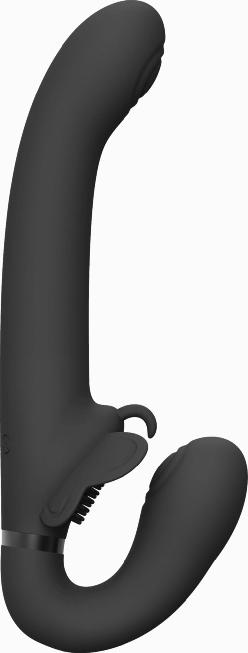 Ein schwarzes gekrümmtes Gerät mit Knöpfen und einem flexiblen Arm, scheint ein persönlicher Masseur oder Vibrator zu sein.