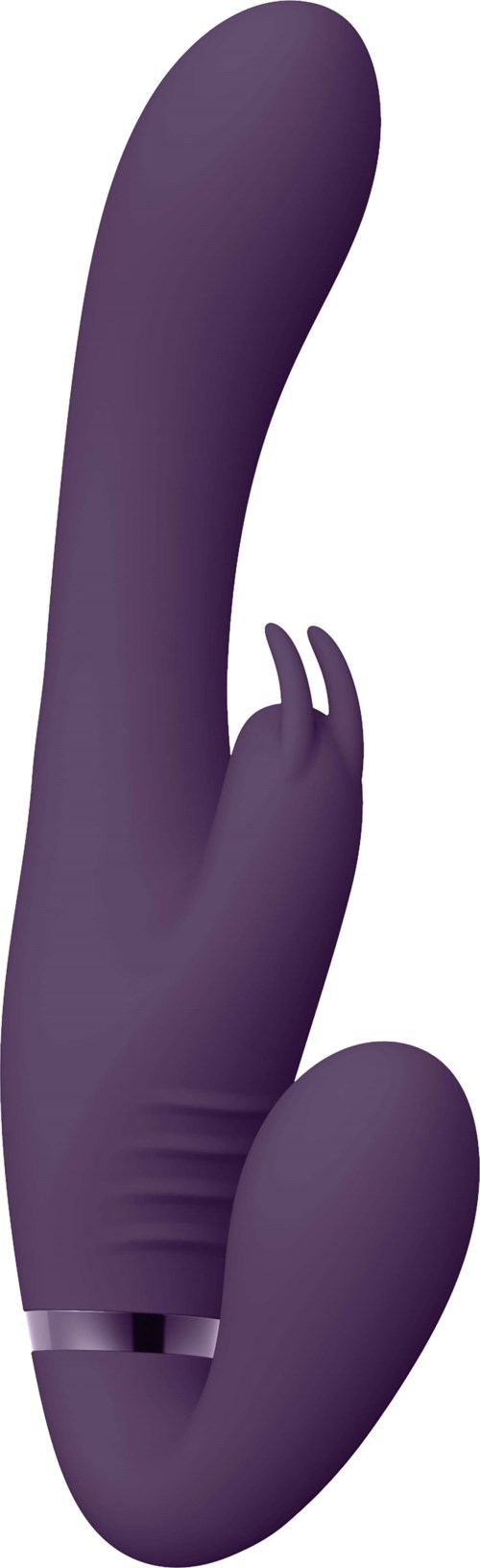 Ein lila, geschwungener, eleganter Gegenstand mit einer kleinen Erweiterung, die Fingern oder Krallen ähnelt.