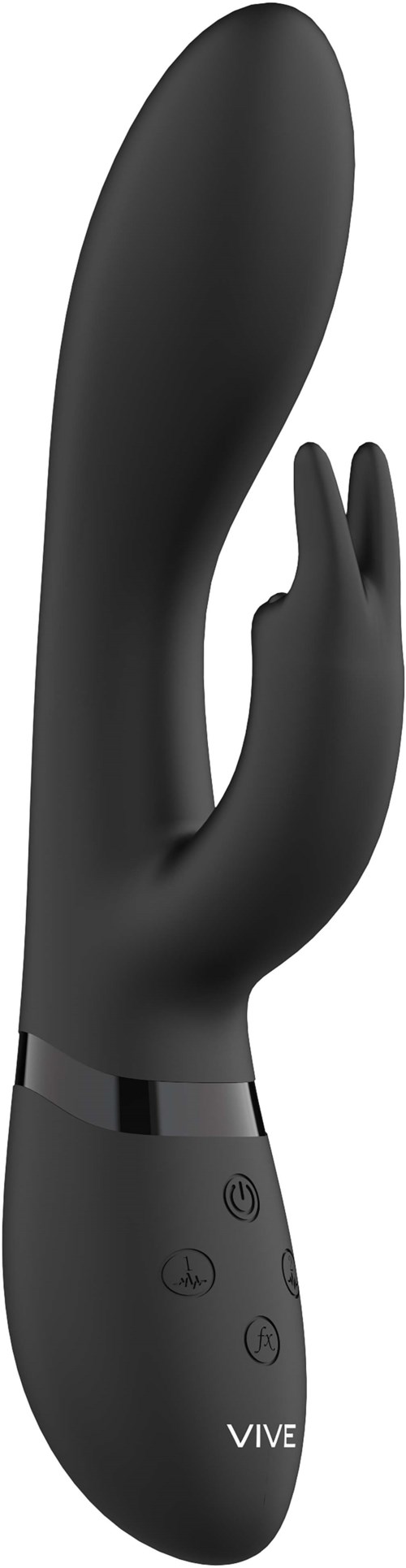 Ein schwarzes, gebogenes Gerät mit Tasten, sieht aus wie ein Massagegerät oder Vibrator.