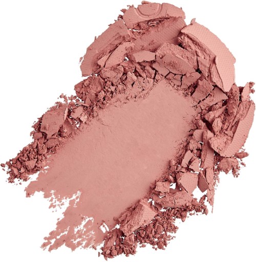 Pink powder makeup with crushed edges and uneven spread.