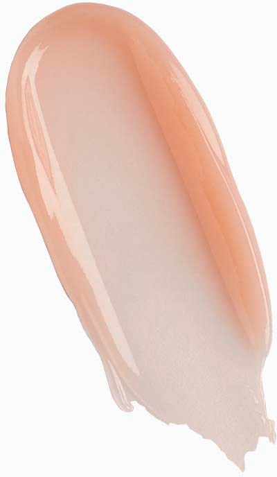 A nail polish streak in peach and light pink colors on a white background.