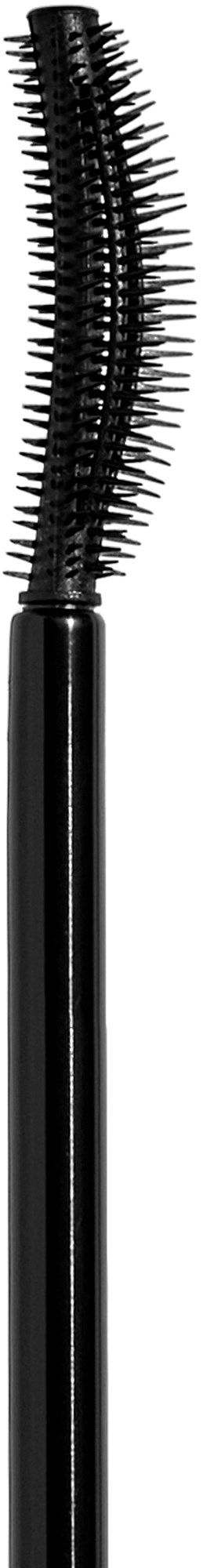 A black curved mascara wand with a handle, used for applying eye makeup.