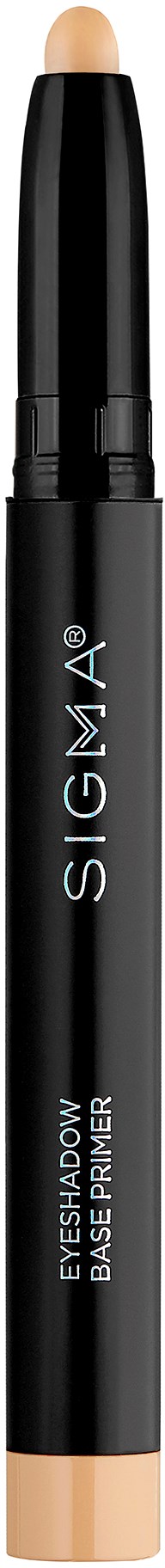 Ein schwarzer Eyeliner-Bleistift mit beigem Ende, beschriftet 'SIGMA' und 'EYESHADOW BASE PRIMER'.