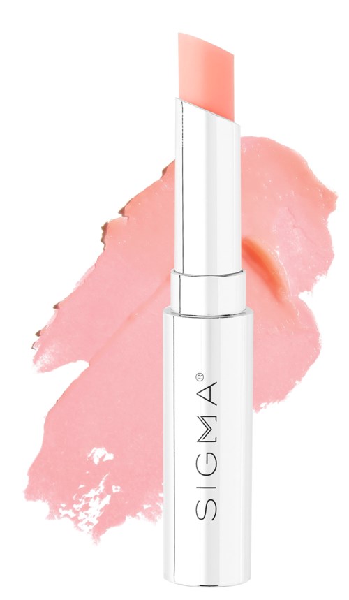 Een lichtroze lippenstift met een zilveren omhulsel en het merk Sigma.