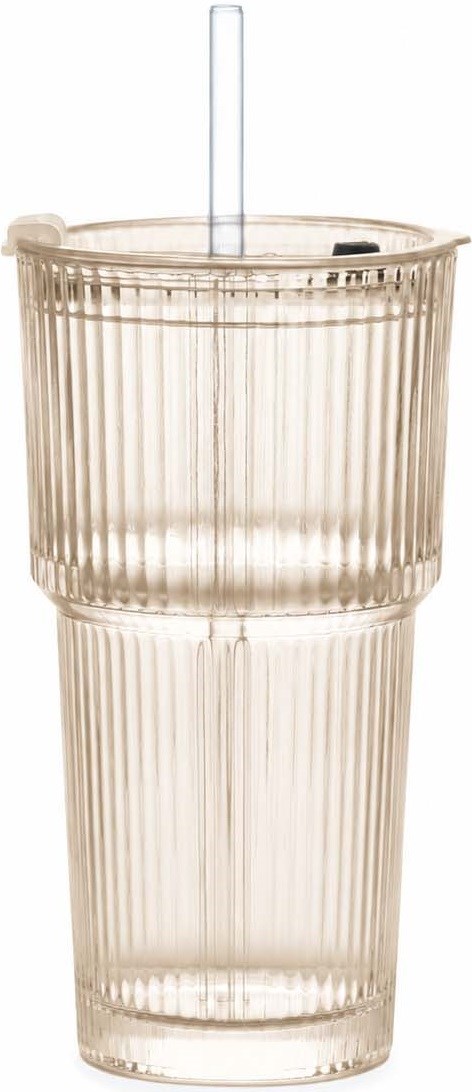 Glass med sugerør, delt i to deler, en med vann og en tom.