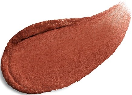 Een lipstickkleurstaal, roodbruine kleur met mat afwerking.