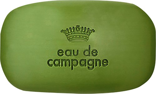 Grön tvål med en krona och texten 'eau de campagne' på.