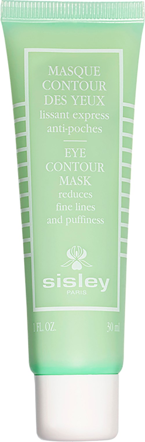 A green tube labeled Sisley eye contour mask for reducing fine lines and puffiness around the eyes.