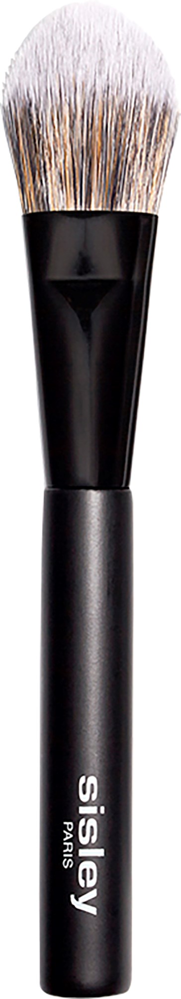 Make-upborstel met zwarte steel en witte haren, gelabeld 'Sïsley Paris' voor make-up applicatie.