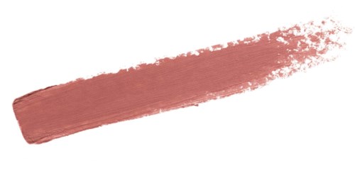 A pinkish-brown paint stroke on a white background. It is wide, uneven, and looks like it was brushed quickly.