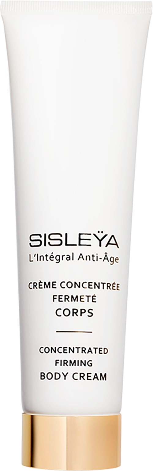 A white tube with black and gold text, labeled as a concentrated firming body cream from Sisley.