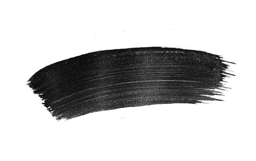 A black brushstroke on white background, roughly curved and textured.
