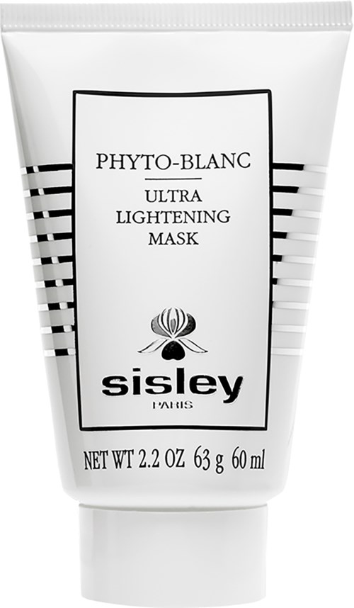 Sisley Phyto-Blanc Ultra Lightening Mask w białej tubce z czarnym tekstem i czarno-białym logo.