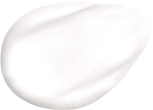 A dollop of white cream on a black background, smooth and thick in appearance.