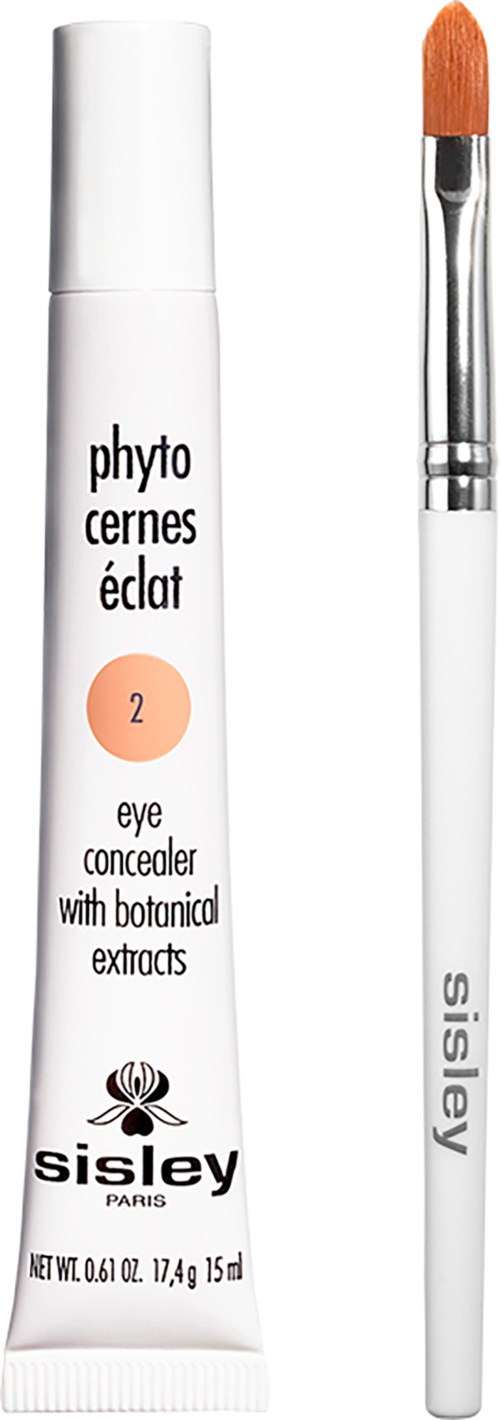 A white tube of eye concealer with Botanical extracts and a brush applicator.