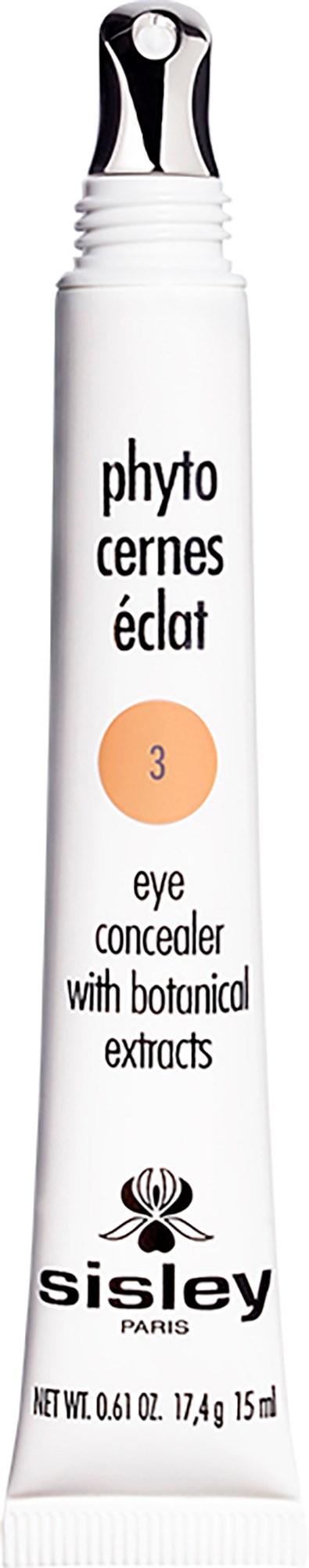 Ein weißes Tubenauge Concealer mit schwarzem und silbernem Deckel, Markenkennzeichnung für Hautpflege, Sisley Paris.
