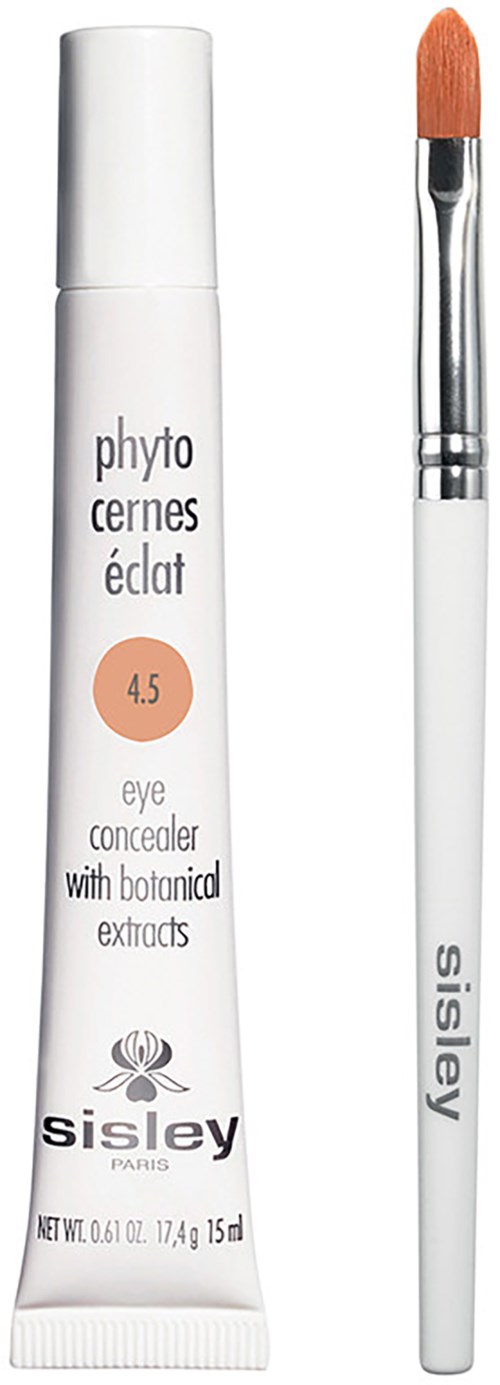 A white tube with black text and an orange circle, alongside a white brush with orange tip and silver handle.