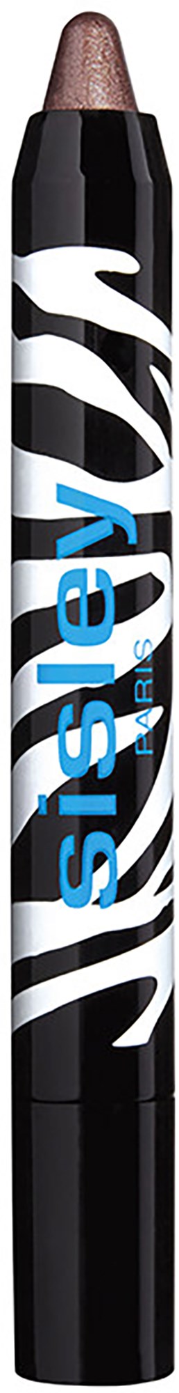 A black marker with a design, blue and white pattern, and a brown tip.