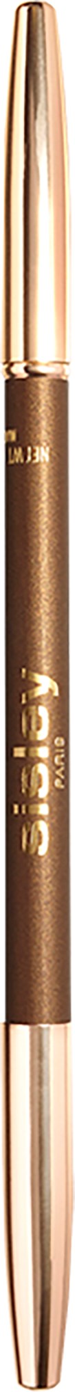 A brown and gold pen with a shiny cap and tip, standing upright on a black background.