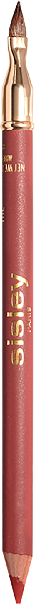 Ein roter Bleistift mit goldenem Text und spitzer Spitze, steht aufrecht vor schwarzem Hintergrund.