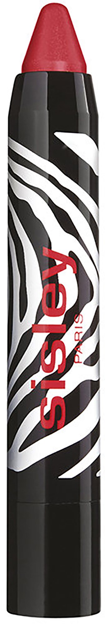 A red crayon with a black and white zebra stripe pattern and the brand name 'Siset' on it.