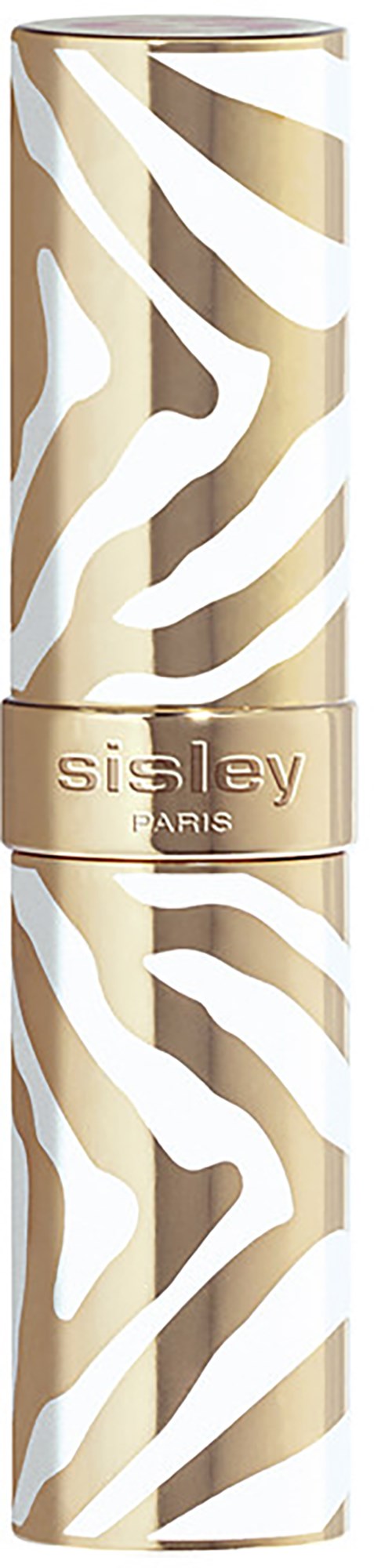 A tube of Sisley Paris cosmetic product with a zebra-striped gold and white design.
