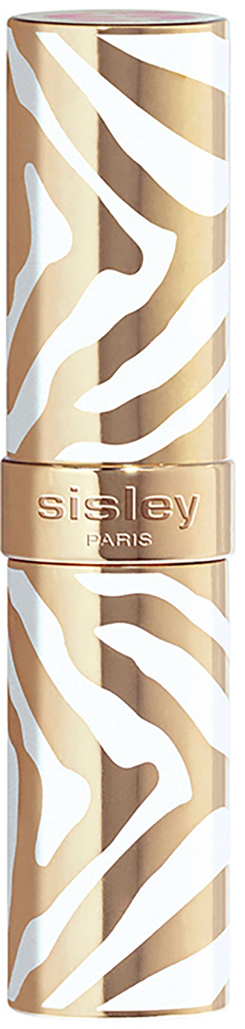 Ein Lippenstift mit Zebramuster in Beige und Weiß, mit dem Namen Sisley Paris.