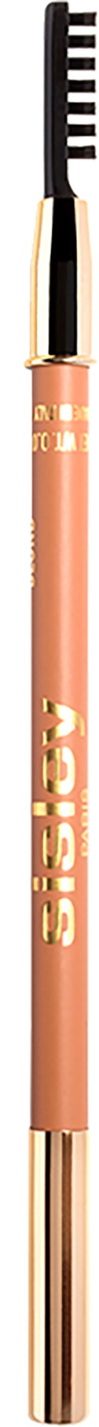 A makeup brush with a light pink handle and black and white brush head.