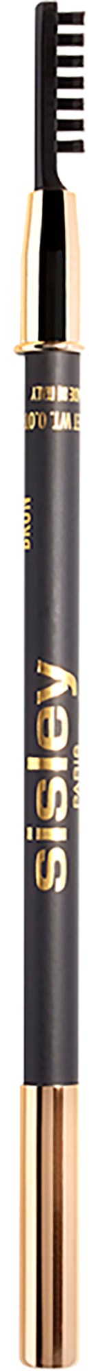 A black eyebrow pencil with gold accents and a spoolie at the end, labeled "Sisley."